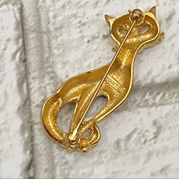 Vintage MONET Brushed Gold Tone Kitty Cat Brooch - Picture 5 of 10